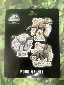 Universal Studios Jurassic World Dinosaurs Wood Magnet Set Trex, Blue, Tricerato - Picture 1 of 1