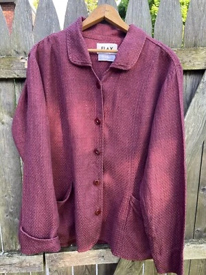 FLAX by Jeanne Engelhart Raspberry Linen Jacket Large - Image 1 of 4