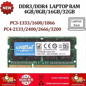 Crucial DDR3/DDR4 Laptop 4GB 8GB 16GB 1600 1866 2400 3200 SODIMM Memory RAM Lot - Picture 1 of 17