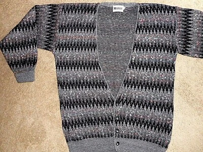 Men's Cardigan Mr Rogers ! Multi Color Grunge Fashion Black Gray Button XLT - Image 1 of 4