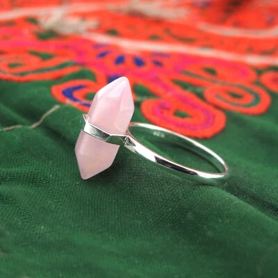 Rose Quartz ring - Sterling silver 925 - Ring sizes L, N, P, R  - Image 1 of 4