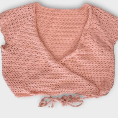 Suéter Hecho a Mano Para Mujer Talla XL Rosa Salmón Recortado Corbata Corbata Swiftie Crochet Foto 1 de 4