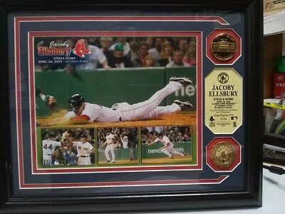JACOBY ELLSBURY -BOSTON RED SOX -Steals Home #0054 -Two 24K Gold Overlay & Photo - Image 1 of 4