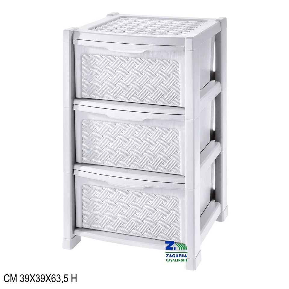 CASSETTIERA ARIANNA 3 CASSETTI EFFETTO RATTAN COLORE BIANCO CM 39X39X63,5 H - Immagine 1 di 1