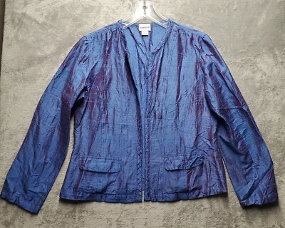 Chicos Jacket Womens 1 US Small 8 Blue Silk Open Front Lightweight Ladies - Image 1 of 4