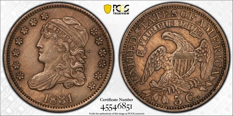 1831 Silver Capped Bust Half Dime Philadelphia Mint PCGS AU Details Cover