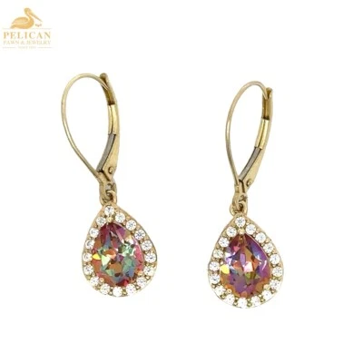 Pendientes colgantes para mujer de oro 10K, alejandrita y piedra blanca (RL) (PSH034775) Foto 1 de 4