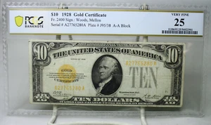 1928 $10 Gold Certificate Fr.2400 PCGS VF25 No Comment #5280 - Picture 1 of 2