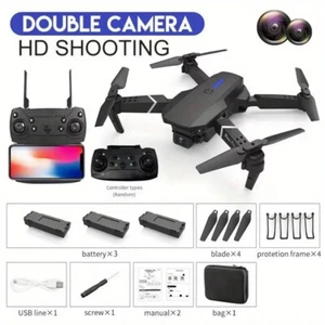 E88 FPV Foldable Drone with HD Camera 3 Batteries(Black/White)  - Picture 1 of 10