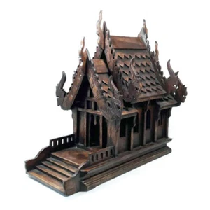 Teak Wood Thai Buddhist Temple Model Spirit House Hand Carved Premium Large Size - Picture 1 of 11