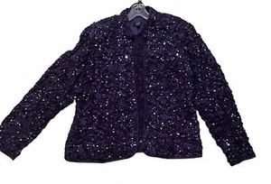 MSK Purple Crinkle Satin Sequin Jacket - Picture 1 of 5