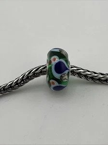 Authentic Sterling Trollbeads Blue Bird Unique Ooak On Green Base New #169 - Picture 1 of 6