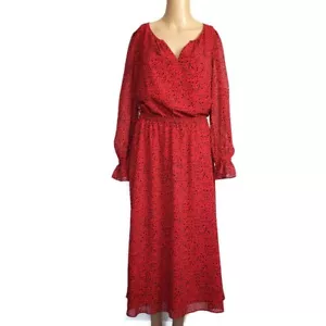 Talbots Langarm V-Ausschnitt A-Linie Midi Rot Kleid Gr 8 - Bild 1 von 7
