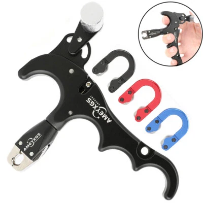 Archery 4 Finger Release Aids Thumb Trigger D Loop Ring Compound Bow Hunt Shoot - Image 1 of 4