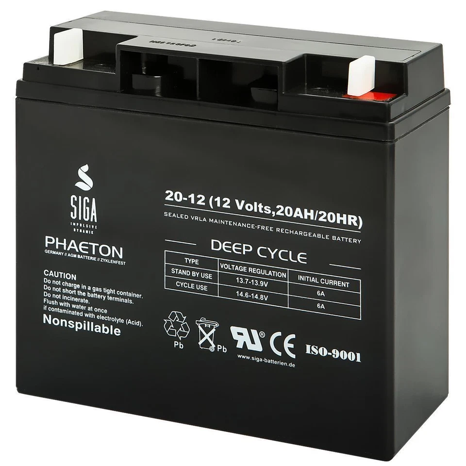 SIGA Blei Akku 20AH 12V AGM GEL Batterie ersetzt 18Ah 17Ah 12Volt ZYKLENFEST