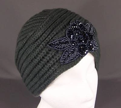 Gris Oscuro Brillante Cuentas Turbante Estilo Crochet Invierno Cálido Esquí Sombrero Envoltura Tejido Foto 1 de 4