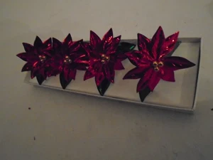 Abteilung 56 Weihnachtsstern Metall Serviettenringe 4 Stück Vintage rot grün - Bild 1 von 3