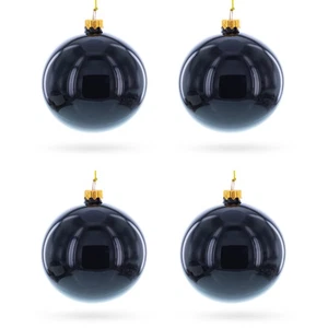 Set of 4 Glossy Black Glass Ball Ornaments 4 Inches - Picture 1 of 2