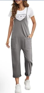 Women's Sleeveless Grey Jumpsuit V Neck Adjustable Strap with Pocket Sz XL - Picture 1 of 5