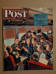 SATURDAY EVENING POST March 15 1947 Cards on a Train-JACK ALEXANDER-CAR-Movie ad - Picture 1 of 7