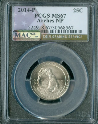 2014 P ARCHES FLAG QUARTER PCGS MS67 PQ MAC SPOTLESS ONLY1 FINER . - Image 1 of 2