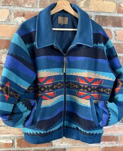 Vintage Pendleton Western Wear Aztec/Indian Blanket Bomber Jacket Mens Sz L - Picture 1 of 21