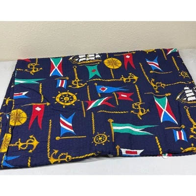 Capa de edredom dupla vintage feita à mão com Euro Shams azul náutico 58,5"X78" - Imagem 1 de 4