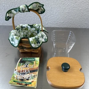 Longaberger Basket 1999 St. Patricks Lots Of Luck Fabric Liner Wood Lid Clover - Picture 1 of 6