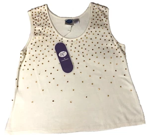 DG2 by Diane Gilman Womens Acrylic Sleeveless Top Size L Ivory Sequins NWT - Picture 1 of 9
