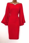 GORGEOUS COAST STRETCH RED BARDOT FITTED BELL SLEEVED OCCASION DRESS SIZE 12