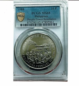1988  MS 65 PEOPLE POWER REVOLUTION  10 PISO RARITY PHILIPPINE COIN - Picture 1 of 3