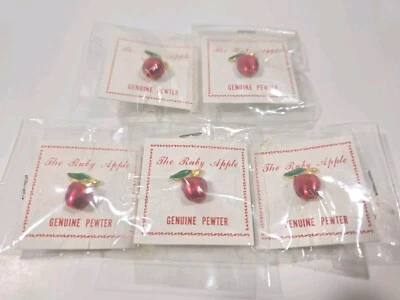 Genuine Pewter Shiny Enamel Ruby Red Teacher's Apple Pin (Lot of 5) - Image 1 of 4