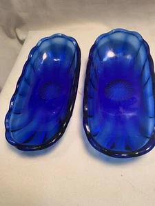 Cobolt Blue Serving Bowls with Ribbed Sides - Set of 2 - Picture 1 of 4