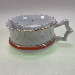 Antique Ironstone Shaving Scuttle Mug Scalloped Rim Peach Band - Picture 1 of 6
