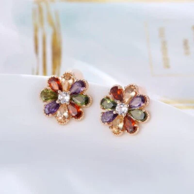 Aretes Monalisa Natural Peridoto Morganita Granate Gemas Chapados en Oro Rosa Foto 1 de 4