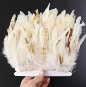 Natural Rooster Feather Trim Fringing Ribbon 50cm 1 2 5 or 10 Metre DIY Craft - Picture 1 of 6