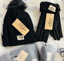 Black Friday Sale” Winter UGG Gloves Beanies Set Cable Knit Black New One Size.