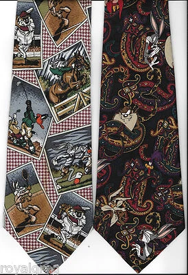Looney Tunes Lot of 2 necktie Taz Bugs WileE Road Runner Yosemite Marvin Daffy ! - Image 1 of 2