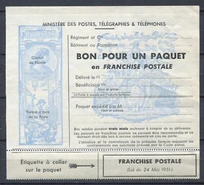 Francia 1951 • Nº 14 • Paquete militar correo prepago formulario • MNH OG (SU-9099) Foto 1 de 2