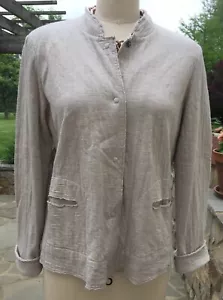 Chaqueta Eileen Fisher color masilla/avena algodón borde crudo bolsillos delanteros a presión PM - Imagen 1 de 12
