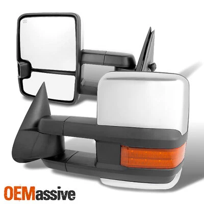 For 03-07 Silverado Power Extendable LED Amber Signal Towing Mirror+Chrome Cover - Image 1 of 4