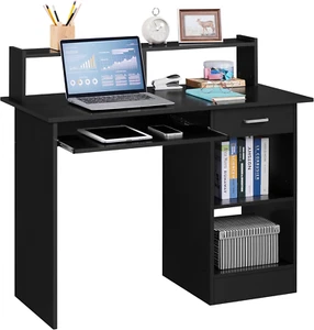 Home Office Wood Computer Desk with Drawers and Pull-Out Keyboard Tray, Study Wr - Picture 1 of 9