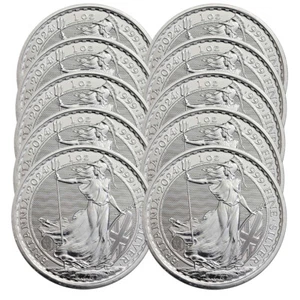 Lot of 10 - 2024 U.K. 2 Pound King Charles III Silver Britannia 1 oz .999 BU - Picture 1 of 3