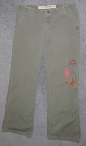 Mudd Jeans Girls/Women 7 Green Cotton Casual Outdoors Pant with Embroidered Leg - Picture 1 of 7
