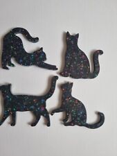 4 pcs Black Holographic Cat shapes flatback for crafts keyrings resin ary