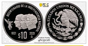 Mexico 10 Pesos Silver Coin, 2021 National 200 Independence NGC PR69dcam - Picture 1 of 3