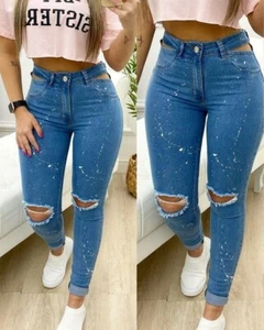 Ink Splash Cut-out High Waist Ripped Skinny Jeans - Picture 1 of 3