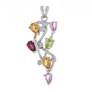 Oro Blanco Citrino Rubelita Peridoto Colgante 14k Pera 1.39ctw Abstract Hoja Vid - Imagen 1 de 7