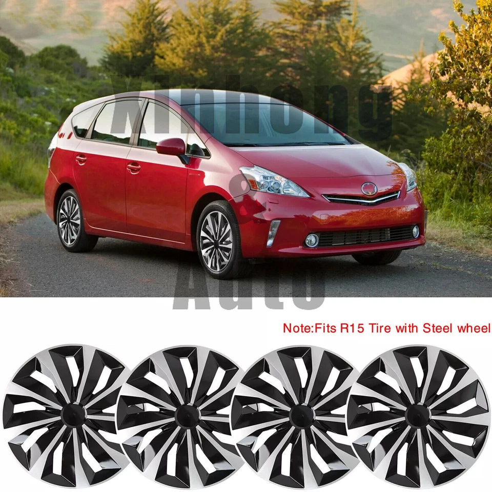 For Toyota Prius C V 15" 4PCS Wheel Covers Hubcaps Hub Caps Fits R15 Steel Wheel Foto 1 de 4