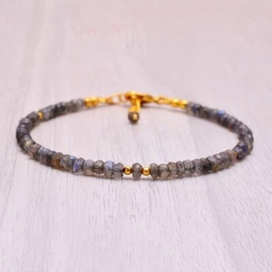 Brazalete de cuentas de piedras preciosas facetadas de 3-4 mm de labradorita llamativa natural para hombres y mujeres 6-8" - Imagen 1 de 14